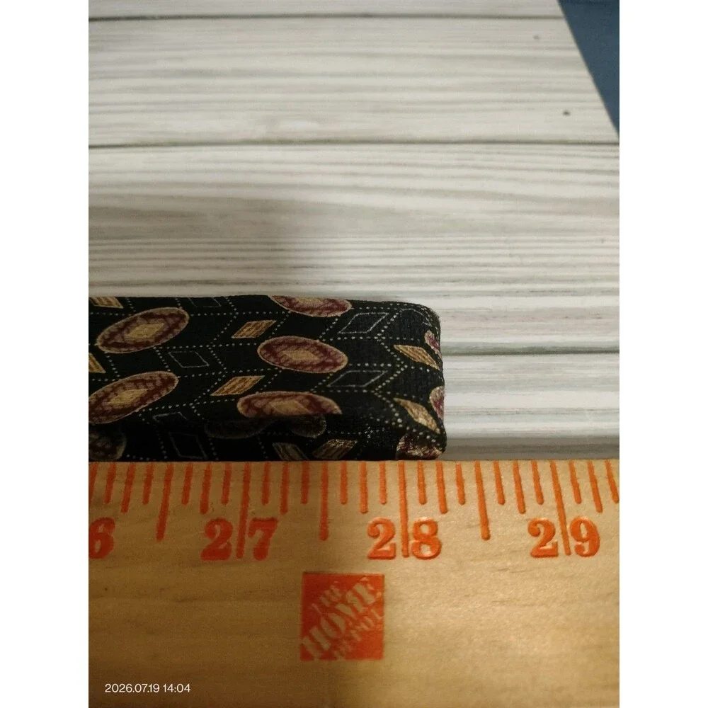 Chaps Ralph Lauren Black Red Tan  Geometric Print Neck Tie Silk USA A26